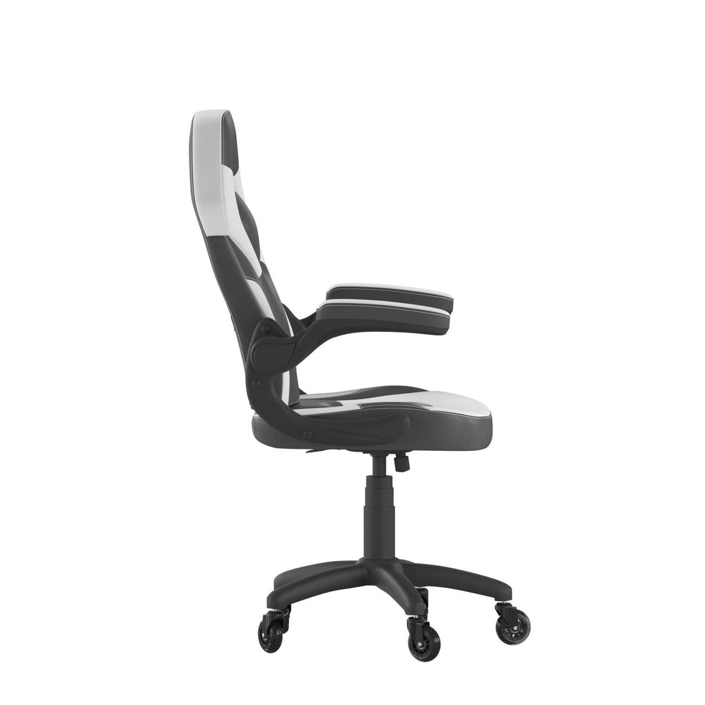 Flash Furniture X10 Gaming Chair Racing Office Computer Pc Adjustable Chair With Flip-Up Arms And Transparent Roller Wheels, White/Black Leathersoft