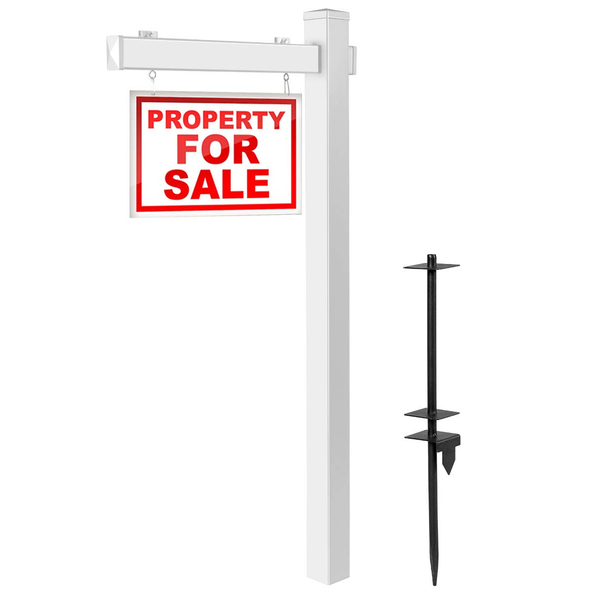 Goplus Vinyl Upvc Real Estate Sign Post, 6 Ft Realtor Yard Sign Post For Open House And Home For Sale, 30' Arm Holds Up To 24'