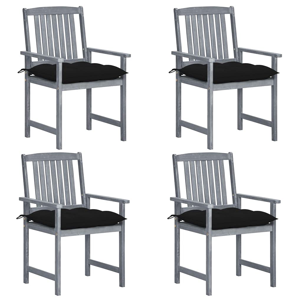 vidaXL- Patio Chairs Set with Cushions, Rustic Design, Solid Acacia Wood with Gray Finish, Easy Assembly, Outdoor & Garden Furniture