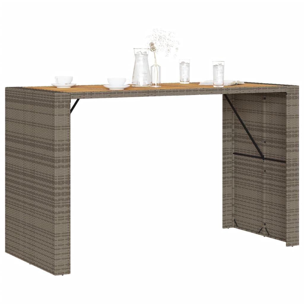 vidaXL Patio Table - Acacia Wood Top, Gray PE Rattan, Modern Outdoor Garden Furniture 72.8x31.5x43.3