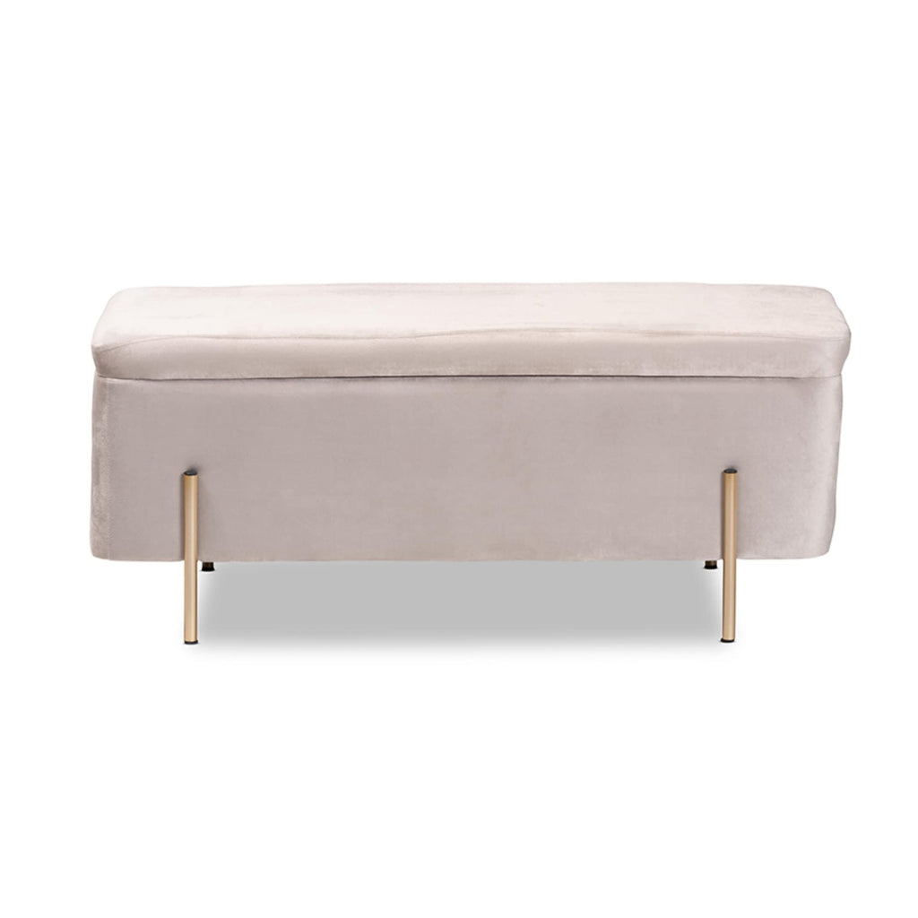 Baxton Studio Rockwell Contemporary Glam and Luxe Grey Velvet Fabric Upholstered and Gold Finished Metal Storage Bench, Grey/Gold