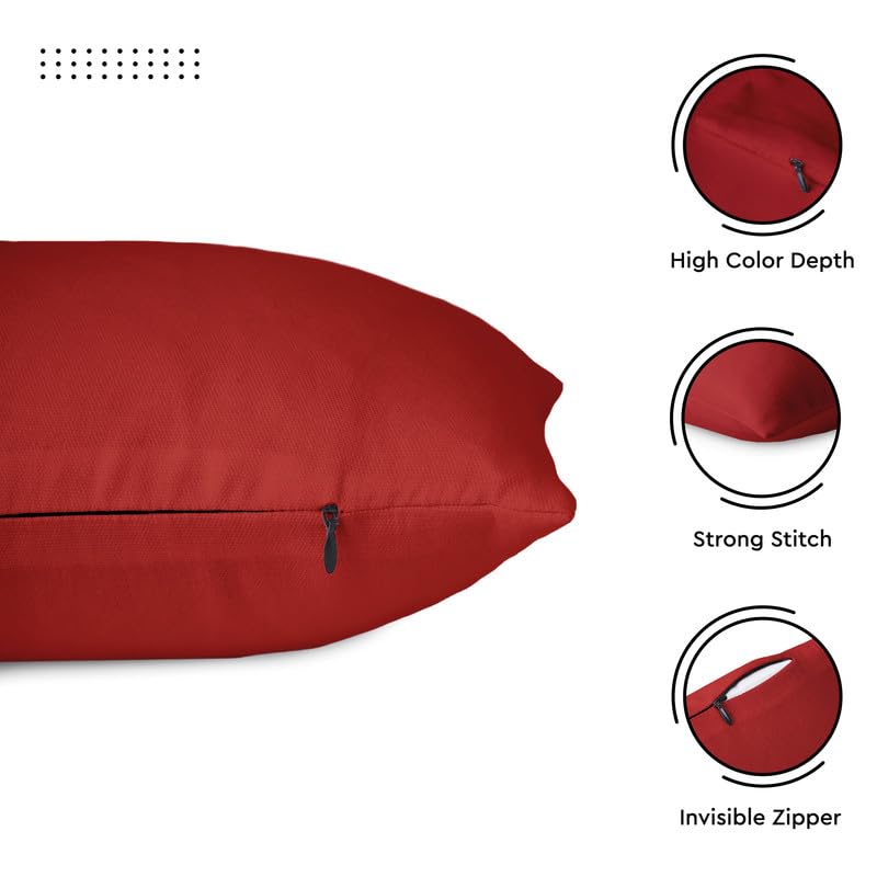 Cotton Canvas Throw Pillow Covers By Encasa Pack Of 2 Red 26'X26' No Insert With Hidden Zipper | Decorative Cushion Covers For