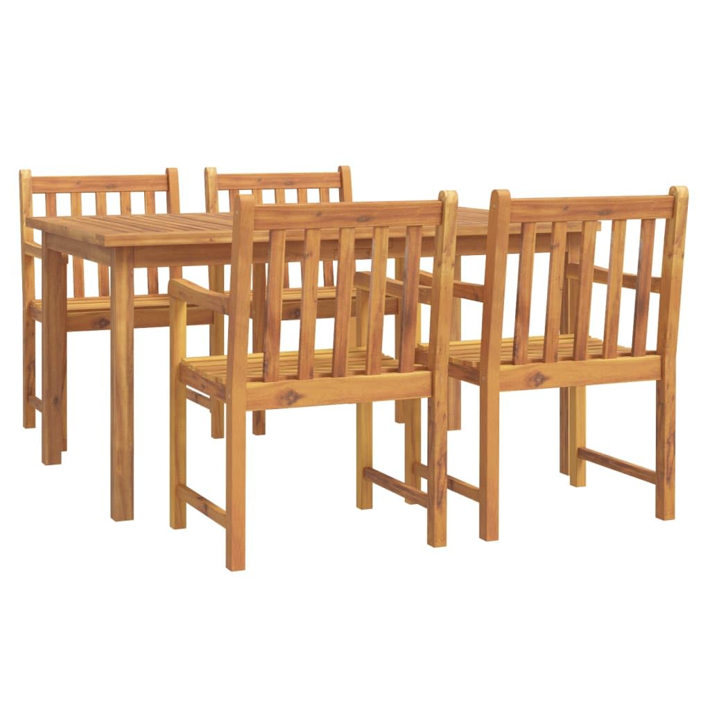 vidaXL 5 Piece Garden Dining Set - Comfortable Outdoor Seating with Solid Acacia Wood, Rectangular Table, 4 Chairs, Ideal for Patio, Deck, Garden Use