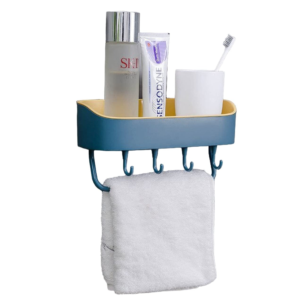AUGEN WallMounted Storage Rack, Floating Shelves for Wall, Shower Caddy Basket Shelf with Hooks, No Drilling, Suitable for Kitc