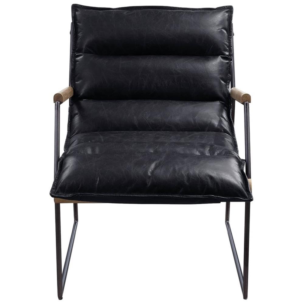 Acme Luberzo Top Grain Leather Upholstered Accent Chair in Distress Expresso