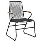 vidaXL 22.8x23.2x33.7 Inches Black PVC Rattan Garden/Patio Chairs with Solid Teak Wood, Weather-Resistant, Comfortable Seating Experience, Set of 4