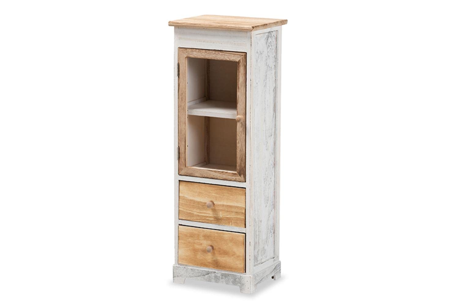 Baxton Studio Dannah Classic and Traditional Two-Tone Oak Brown and White Finished Wood 2-Drawer Storage Cabinet