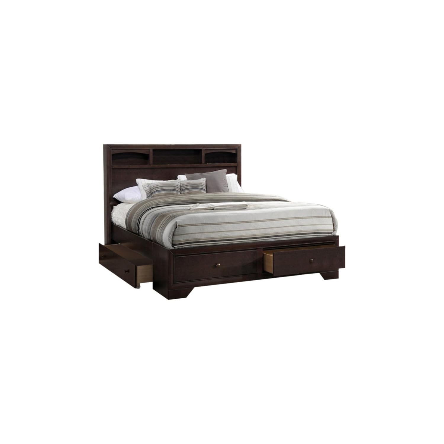 Benjara Benzara Wooden Display Shelves & Under Bed Drawers, Brown