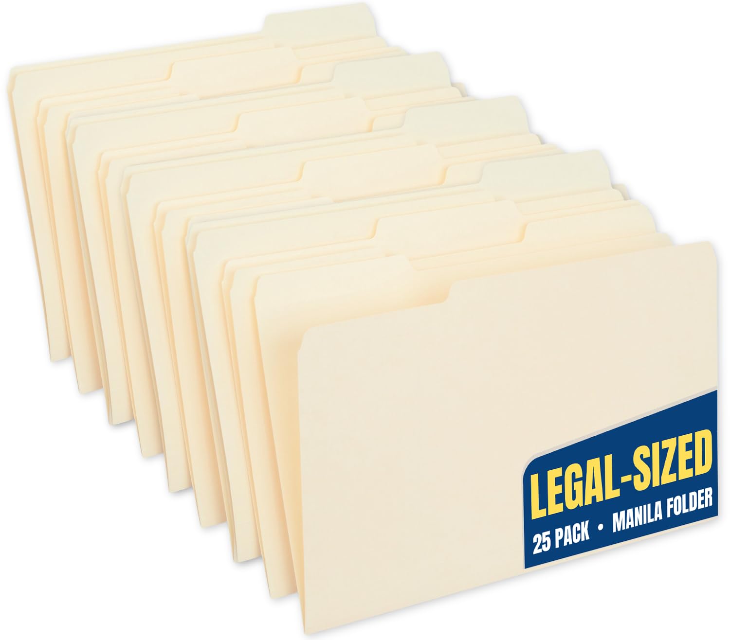 1Intheoffice Legal File Folders, File Folders Legal Size, 1/3 Tab Assorted File Folder, Manila, 25 Pack