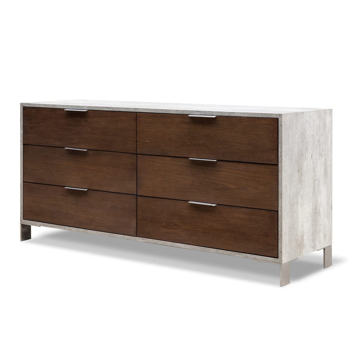 HomeRoots Veneer, Steel, Concrete 30' Dark Walnut Veneer, Steel, and Concrete Dresser with 6 Drawers