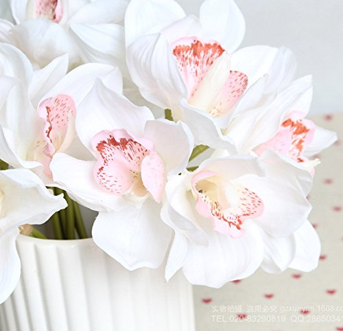 Lebritamfa 12 Pcs High Quaulity Latex Real Touch Cymbidium Orchid Artificial Flower Bouquet For Wedding Holiday Bridal Bouquet H