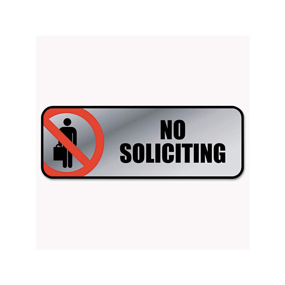 Cosco Business Sign, Brushed Metallic, No Soliciting, 9' X 3' (098208)