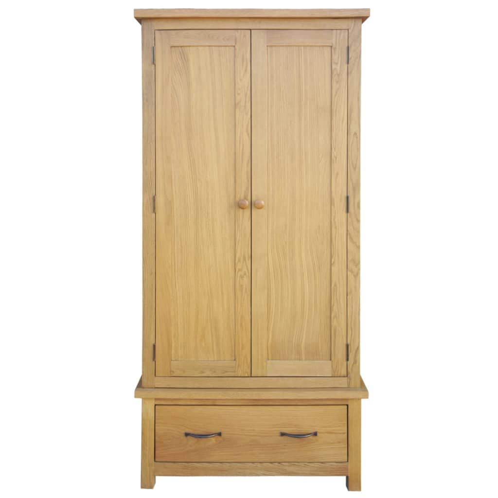 vidaXL Solid Oak Wardrobe w/ Drawer Clothes Hanger Organizer Closet Bedroom
