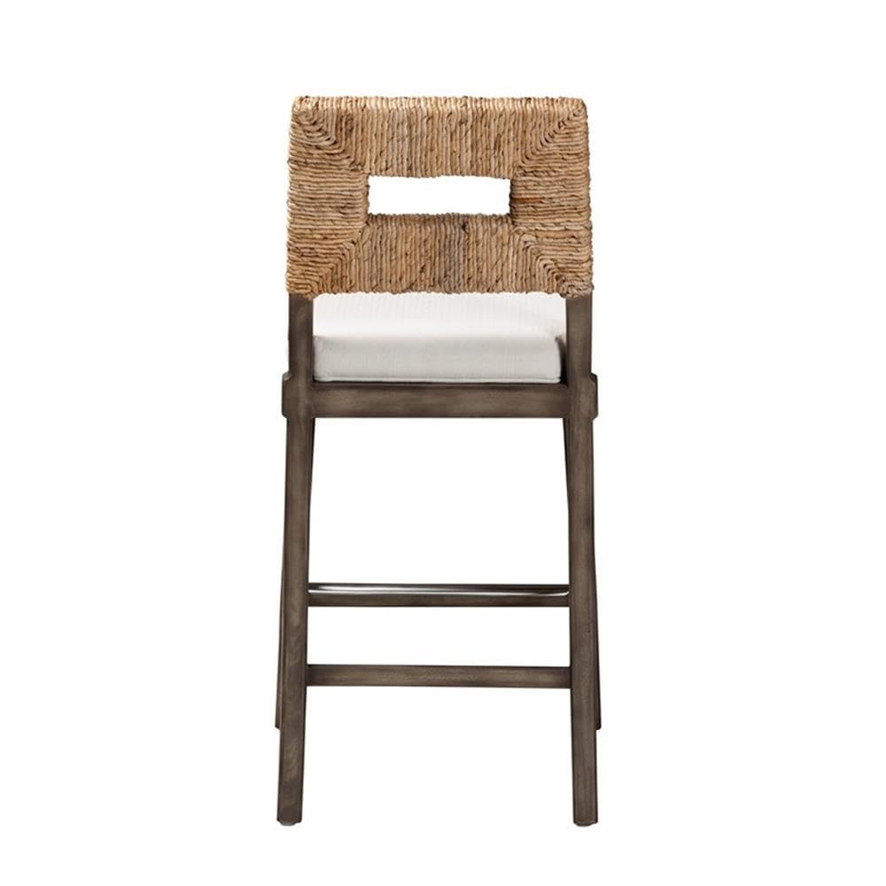 Baxton Studio Porsha Modern Bohemian Dark Brown Finished Mahogany Wood and Natural Rattan Counter Stool