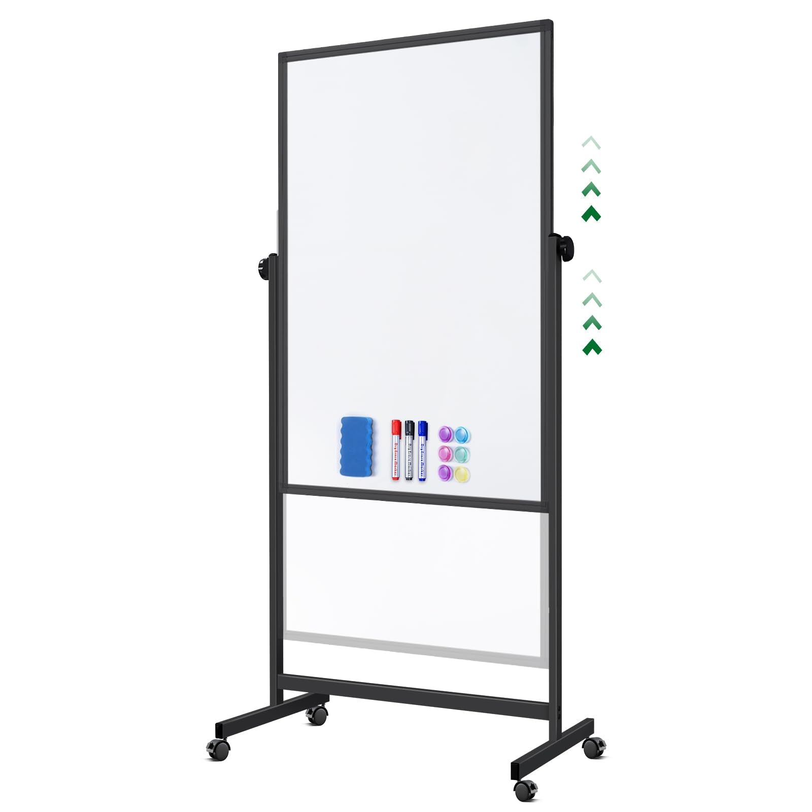 Mobile Whiteboard 32 X 48 Inches Height Adjustable Dry Erase White Board, Standing Easel Whiteboard On Wheels, Double-Sided Magn