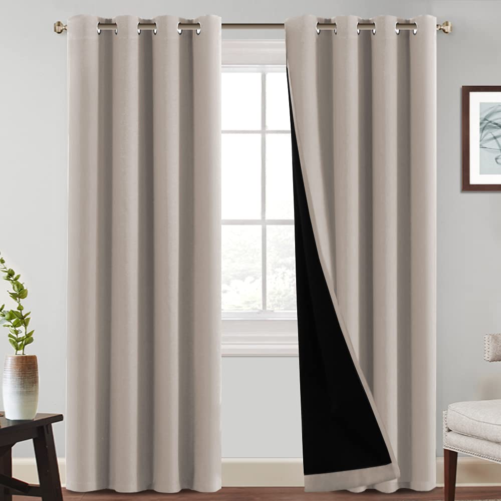 Princedeco Full Shading Curtains 108' Long 2 Panels Set For Windows, Super Heavy-Duty Black Lined Blackout Curtains For Bedroom