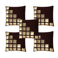 Ar Enterprises Velvet 5 Piece Geometric Cushion Cover Set (Coffee)