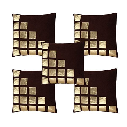 Ar Enterprises Velvet 5 Piece Geometric Cushion Cover Set (Coffee)
