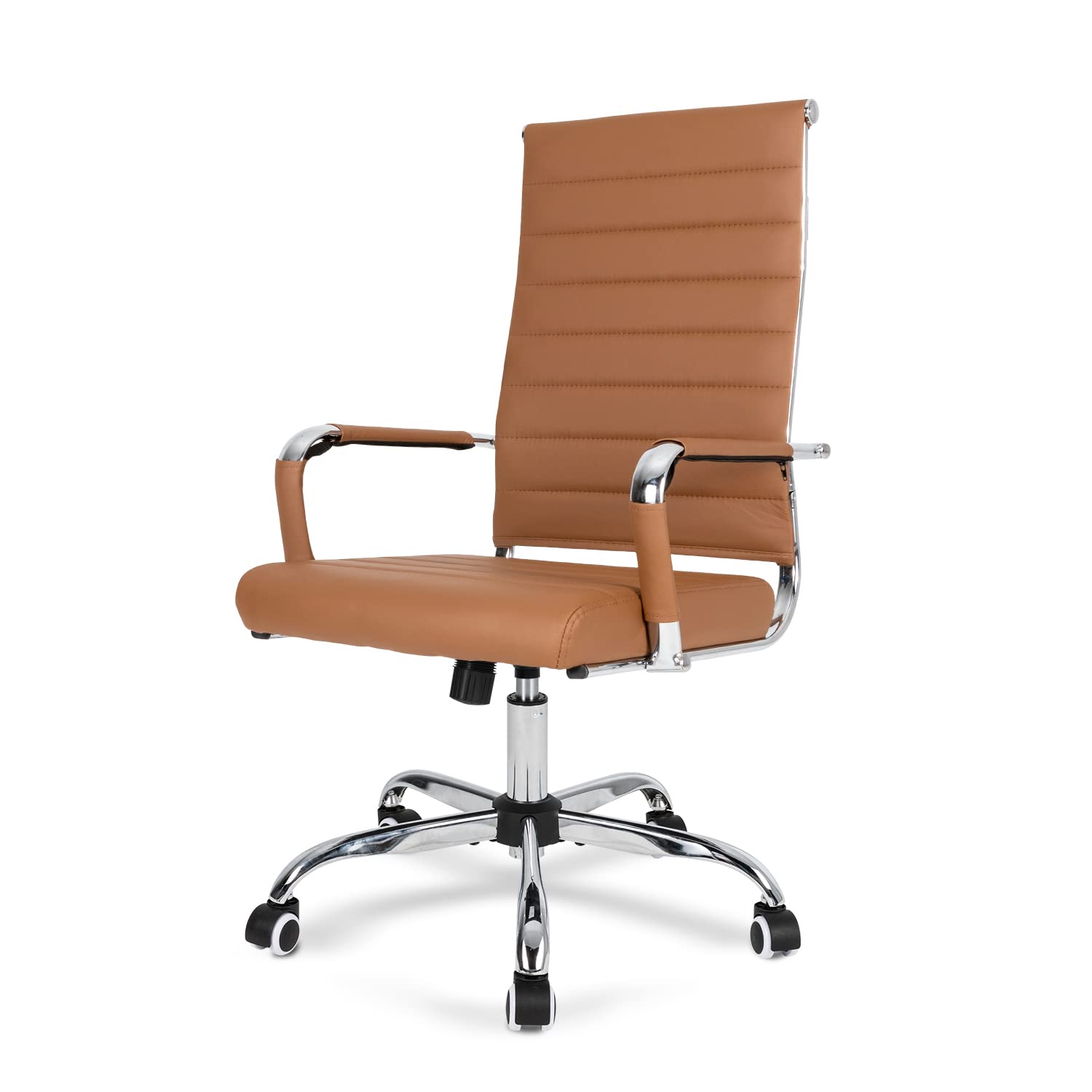 Okeysen Brown Conference Room Chairs, Modern Ergonomic Pu Leather Office Desk Chair Ribbed For Office, High Back Executive Swive