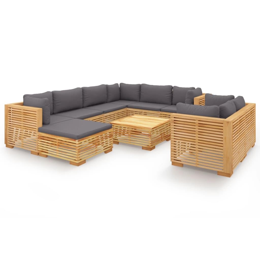 vidaXL 10 Piece Patio Lounge Set with Cushions - Solid Teak Wood Outdoor Furniture for Garden, Deck, and Terrace in Brown and Da