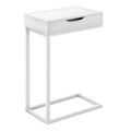 Monarch Specialties I 3601 Accent Table, C-Shaped, End, Side, Snack, Storage Drawer, Living Room, Bedroom, Metal, Laminate, White, Contemporary, Modern