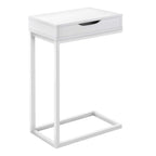Monarch Specialties I 3601 Accent Table, C-Shaped, End, Side, Snack, Storage Drawer, Living Room, Bedroom, Metal, Laminate, White, Contemporary, Modern