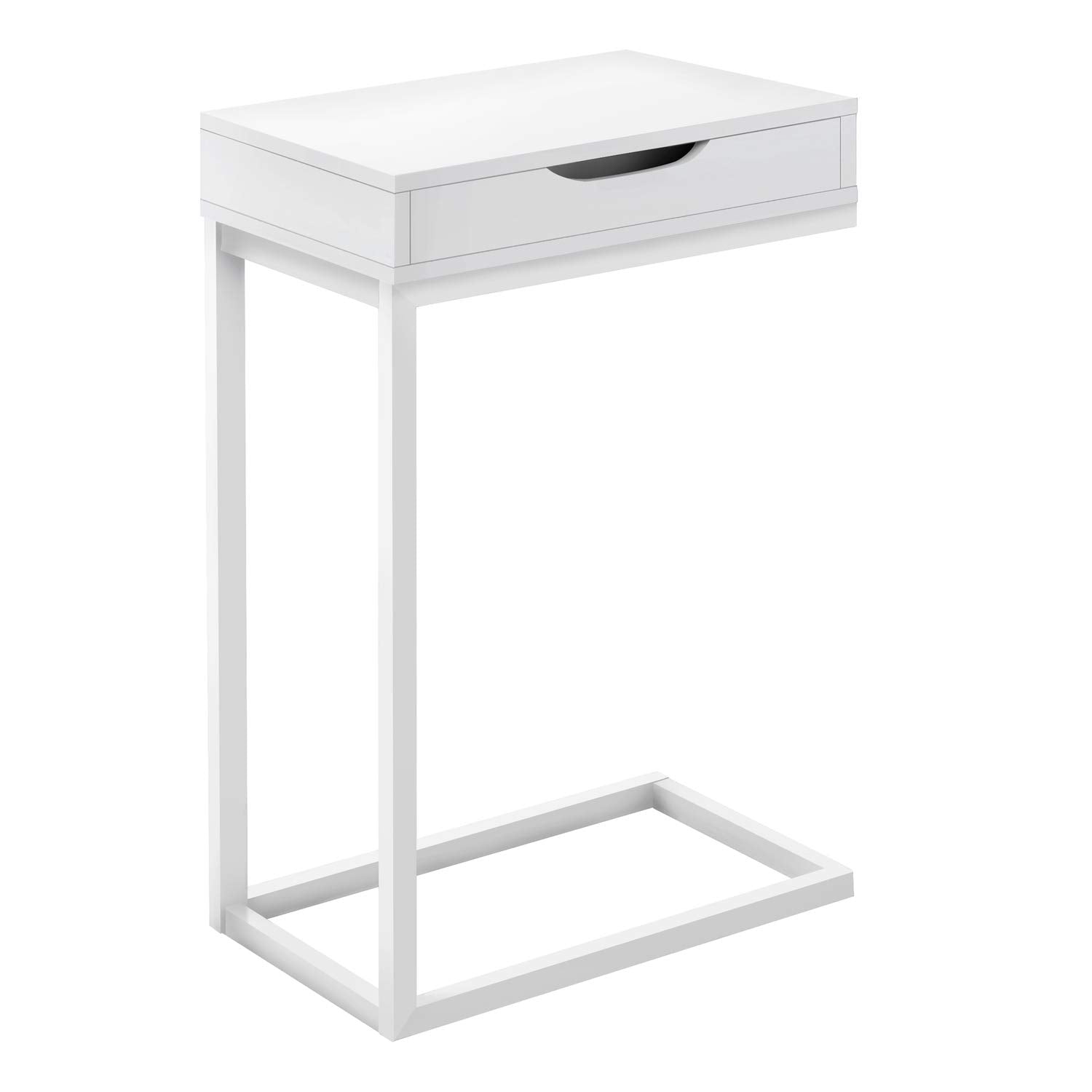 Monarch Specialties I 3601 Accent Table, C-Shaped, End, Side, Snack, Storage Drawer, Living Room, Bedroom, Metal, Laminate, White, Contemporary, Modern