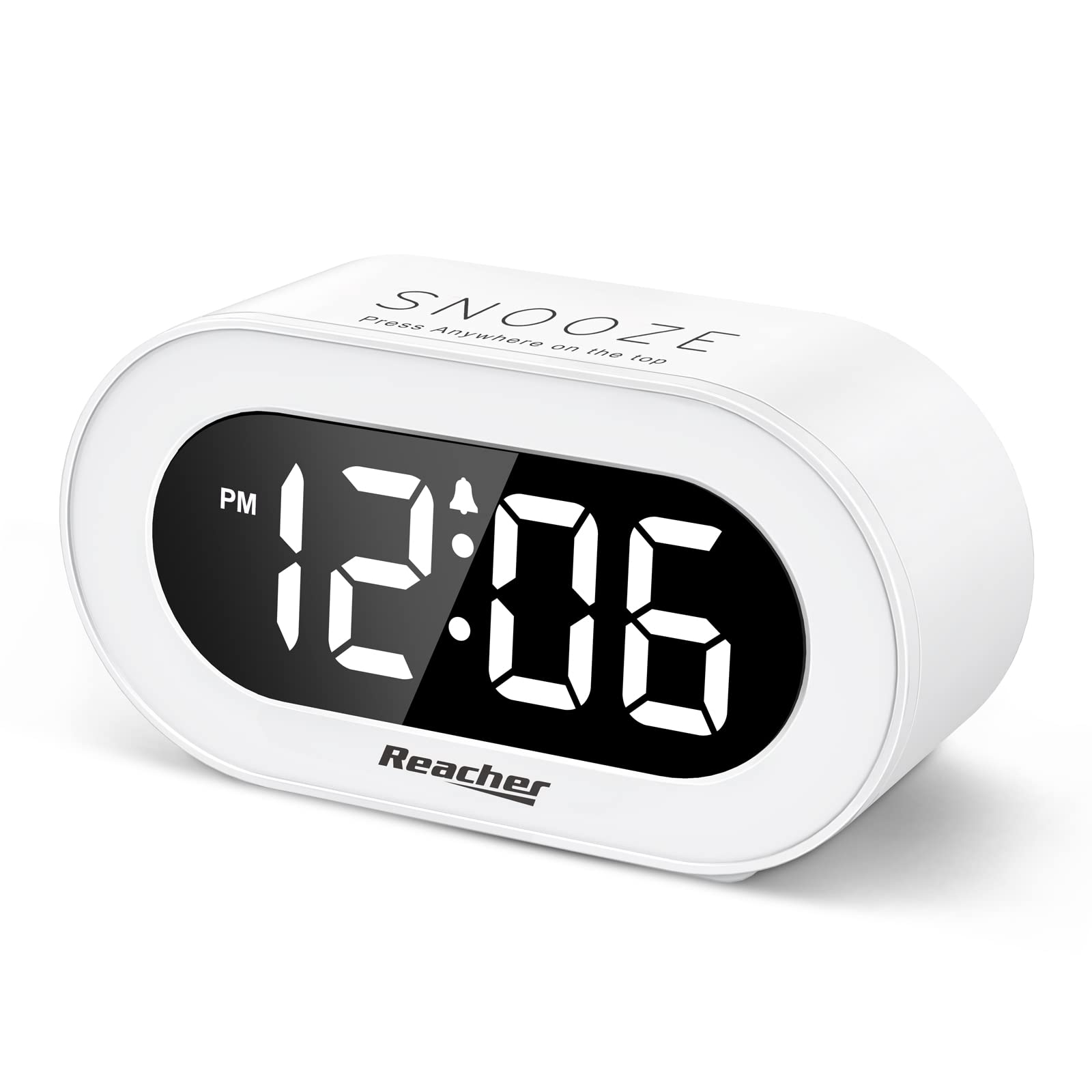 REACHER Small LED Digital Alarm Clock with Snooze, Simple to Operate, Full Range Brightness Dimmer, Adjustable Alarm Volume, Out