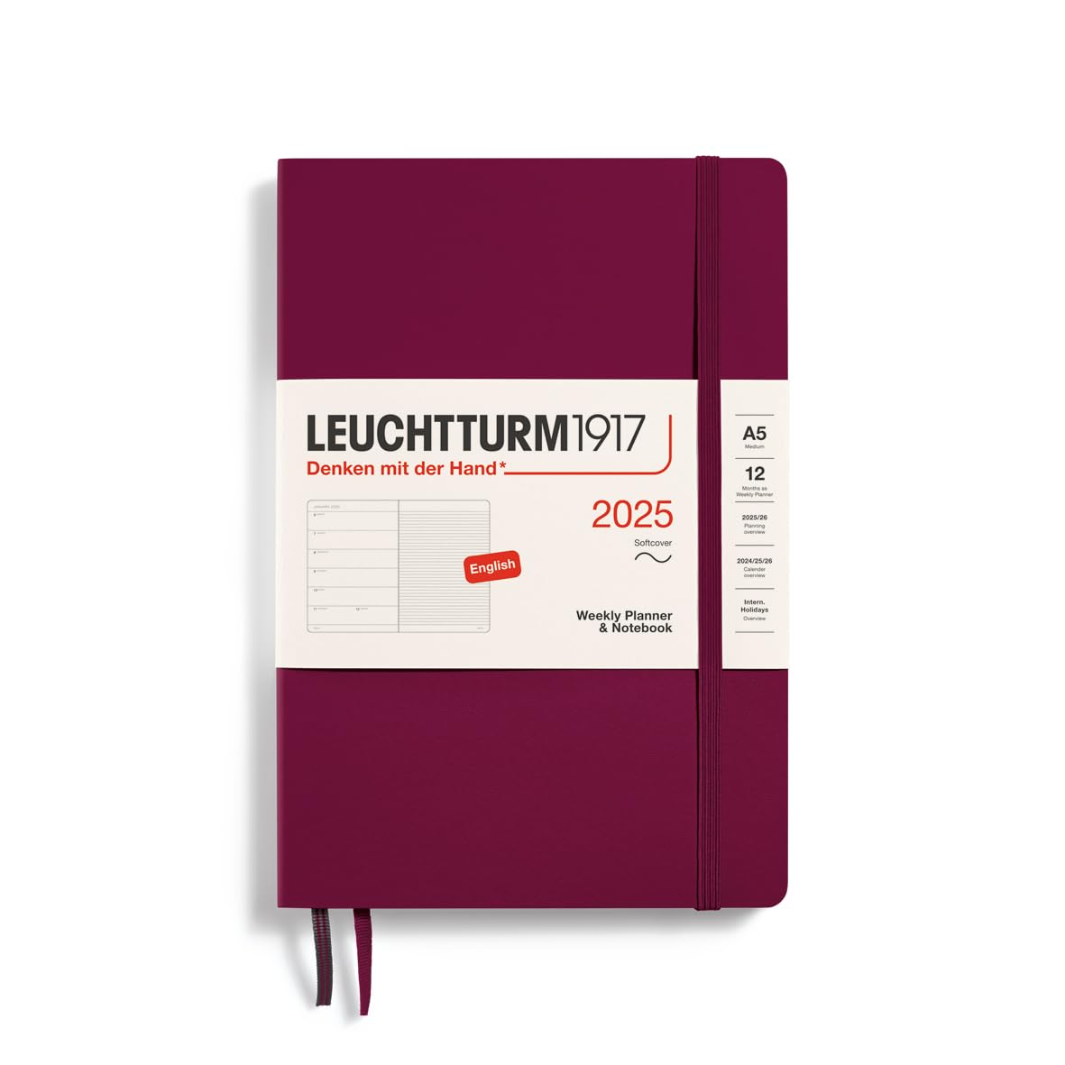 Leuchtturm1917 - Weekly Planner & Notebook 2025, Softcover, Medium (A5), Port Red (Jan 1 - Dec 31, 2025)