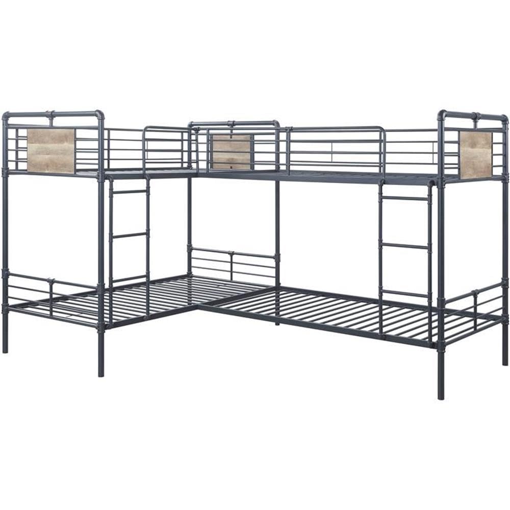 Acme Cordelia Twin Over Twin Metal Bunk Bed in Sandy Black and Dark Bronze