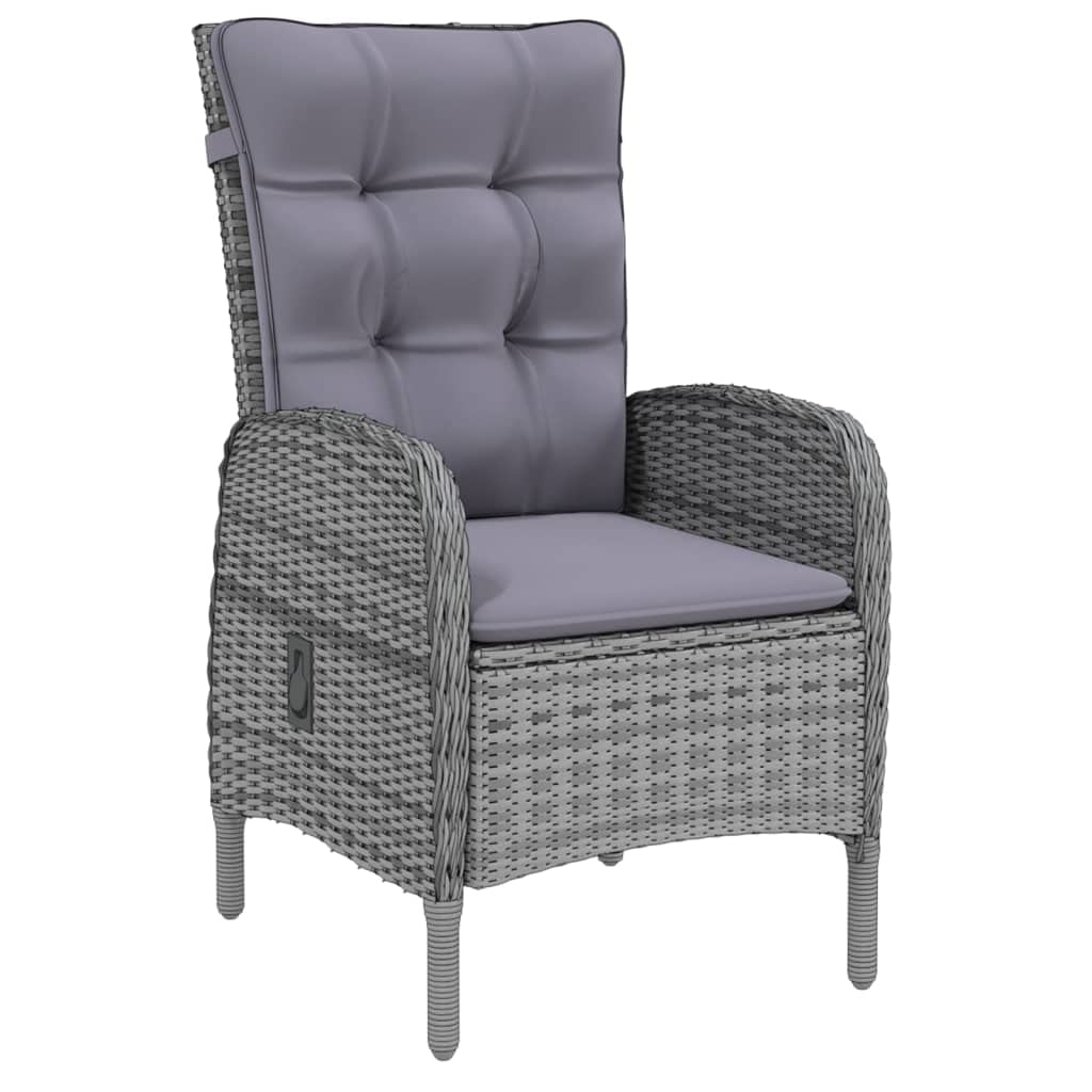 vidaXL Patio Dining Set 7 Piece Garden Outdoor Lawn Yard Terrace Balcony Reclining Table and Chair Seat Seating Recliner Furniture Poly Rattan Gray