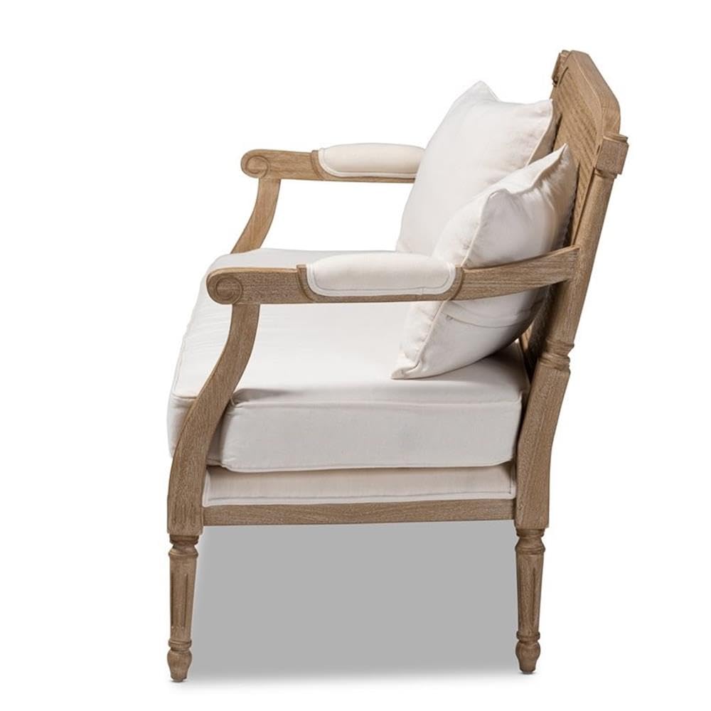 Baxton Studio Clemence Ivory Upholstered Whitewashed Wood Armchair