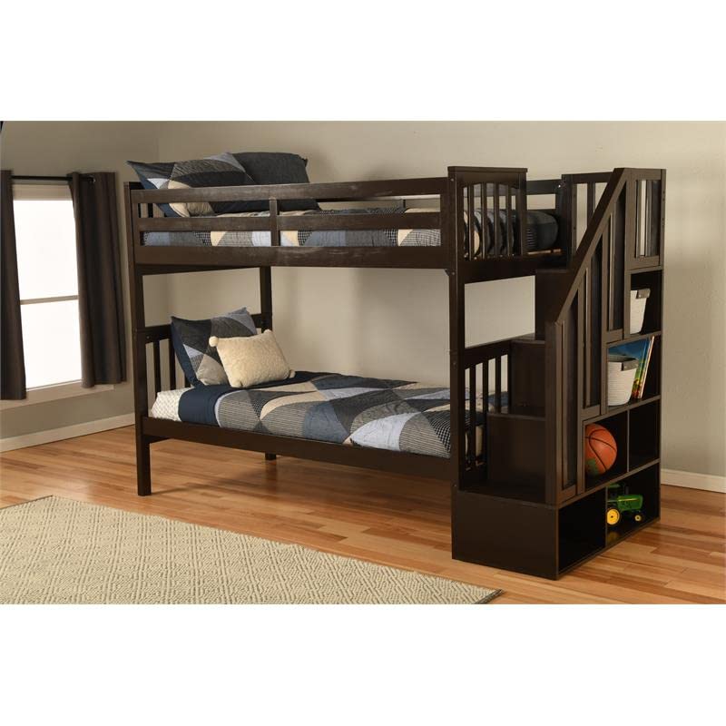 Kodiak Furniture Kelcie Twin/Twin Wood Bunk Bed with Storage in Dark Chocolate Brown