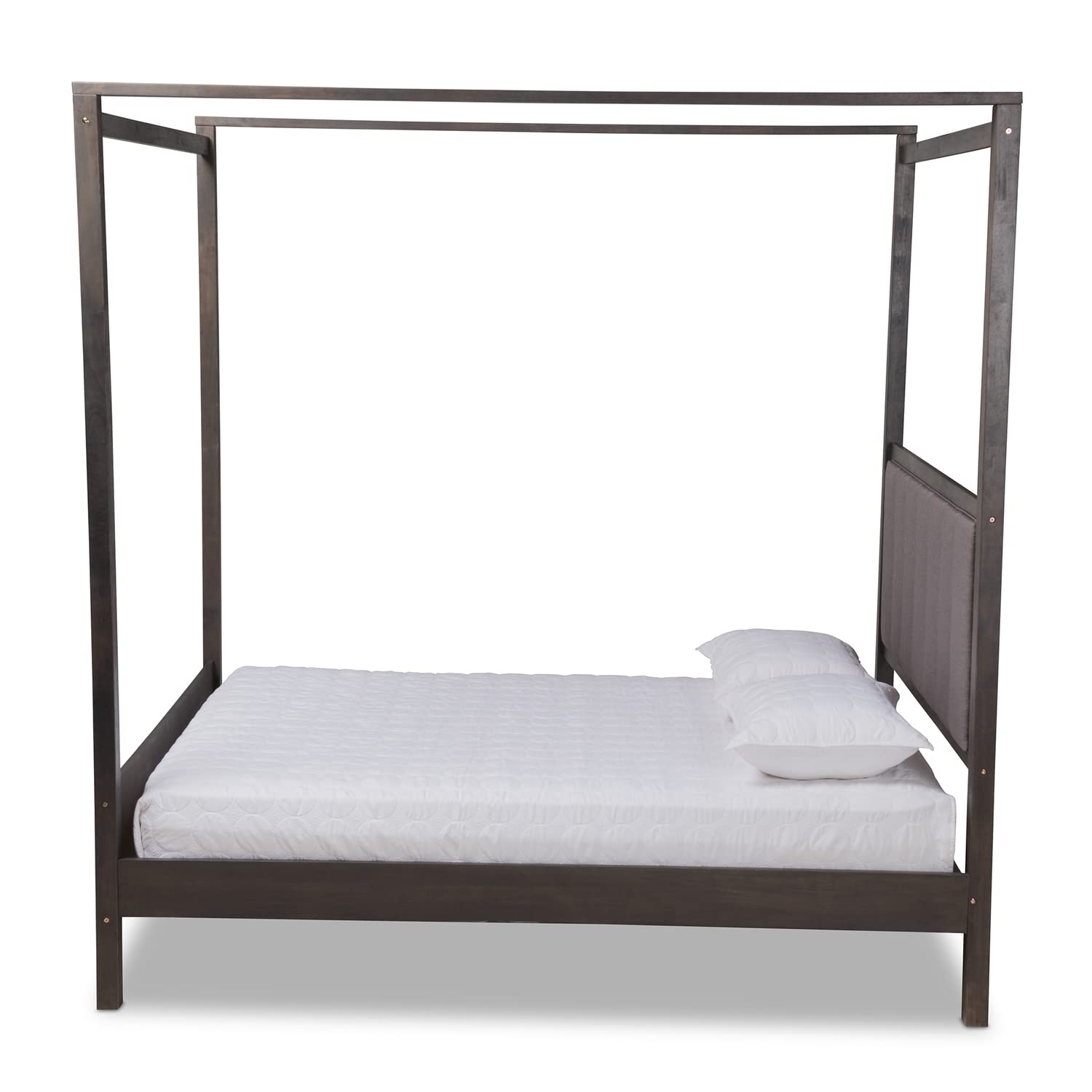 Baxton Studio Natasha Modern and Contemporary Grey Fabric Upholstered and Walnut Brown Finished Wood King Size Platform Canopy Bed