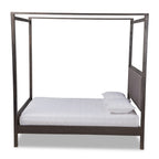 Baxton Studio Natasha Modern and Contemporary Grey Fabric Upholstered and Walnut Brown Finished Wood King Size Platform Canopy Bed