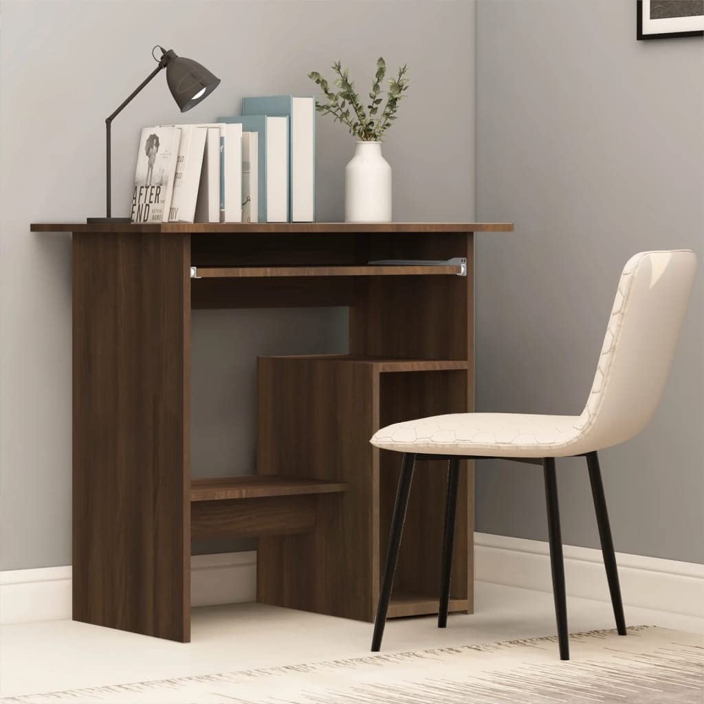 vidaXL Brown Oak Engineered Wood Home Office Desk - Computer Desk for Workspace Optimization - Multi-Purpose Study Writing Furniture