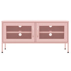 vidaXL Industrial Style TV Stand in Pink Steel, Adjustable Height, Cable Management System, 41.3"x13.8"x19.7", 2 Doors and 1 Shelf, Maximum Loading 220.5lb