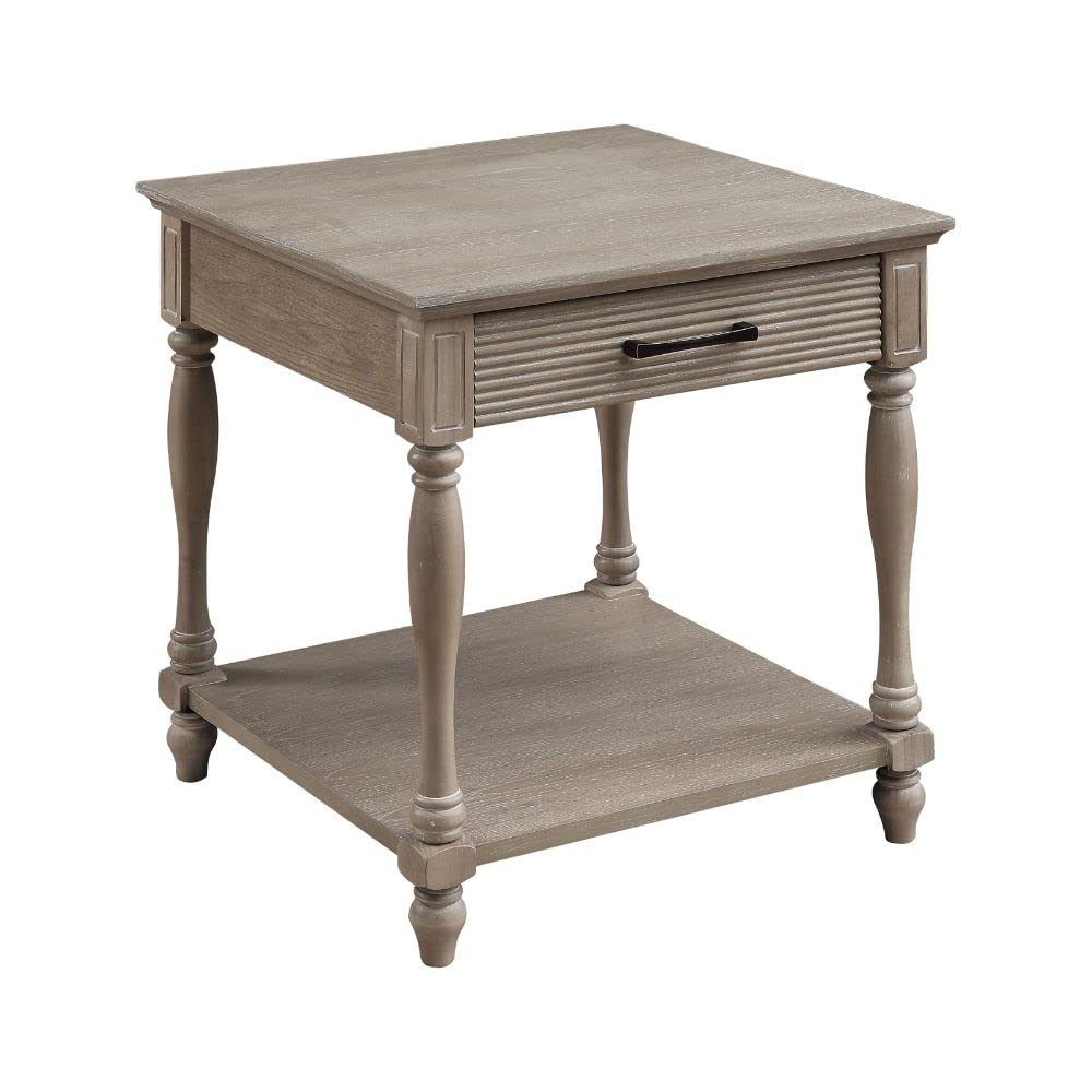 Acme Ariolo 1-Drawer Wooden End Table With Bottom Shelf In Antique White