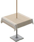 Queenker Outdoor Tablecloth With Umbrella Hole, Khaki And White Stripe Square Tables Waterproof Tabletop Collection For Patio, G