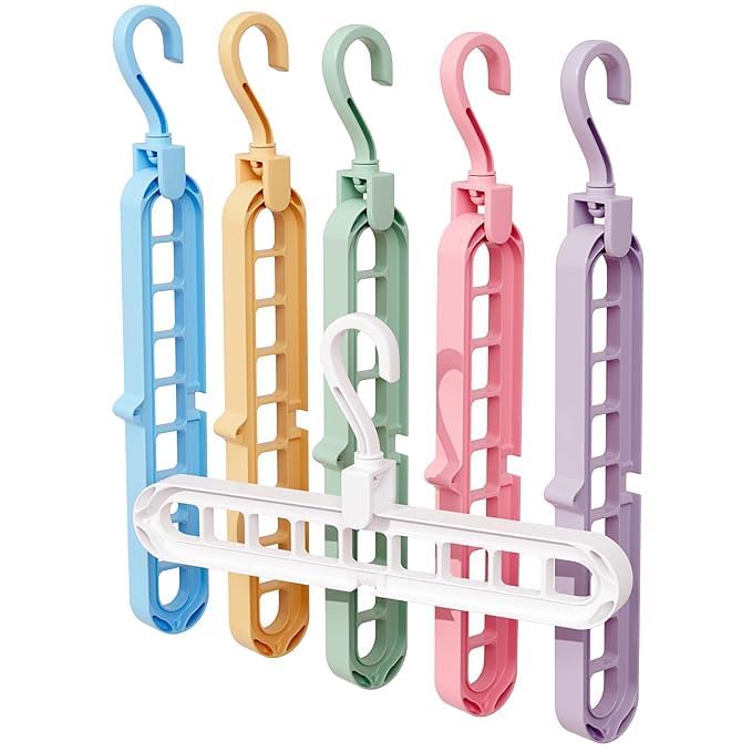 9 Holes Clothes Hanger, Wardrobe Storage Organiser, Heavy Duty Anti Skid Plastic with 360 Swivel Hook, Essential Closet Space Sa