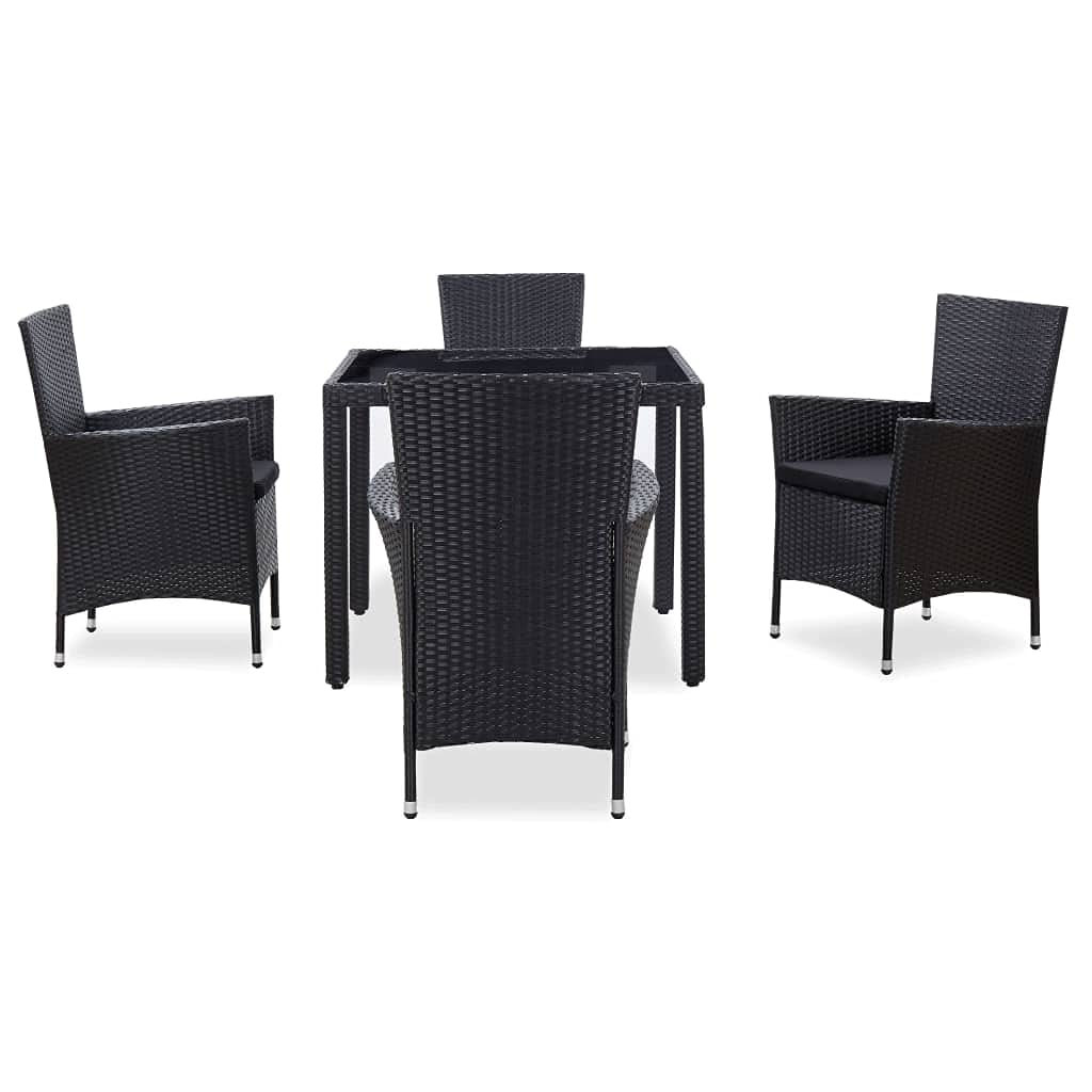 vidaXL 5-Piece Patio Dining Set - Weather-Resistant Poly Rattan Outdoor Furniture Set - Black