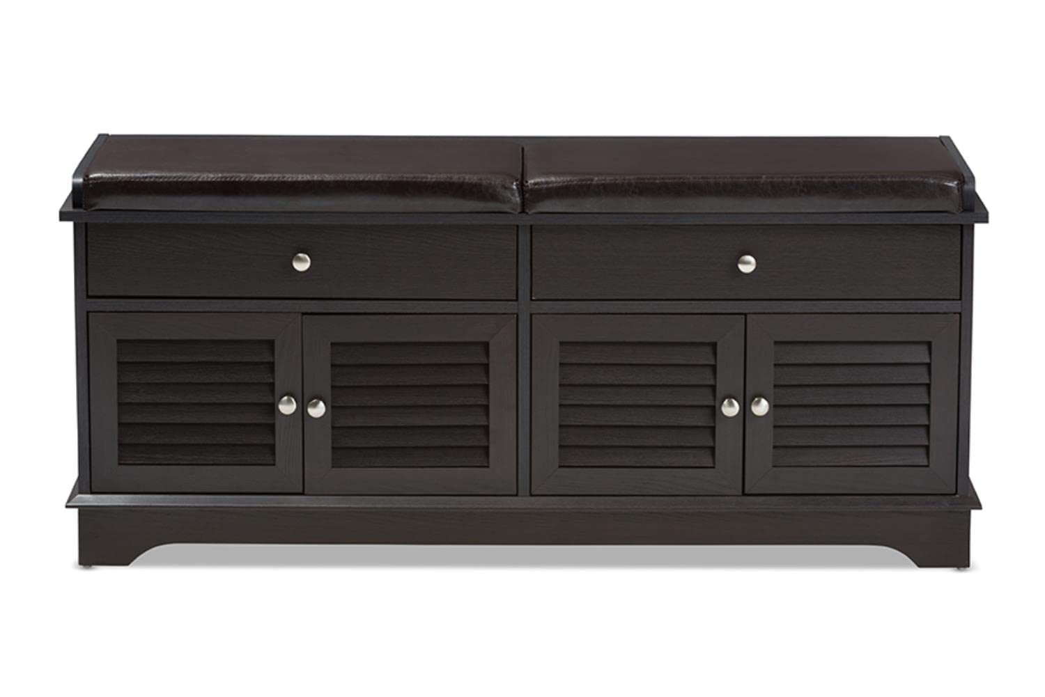 Baxton Studio Leo Modern and Contemporary Dark Brown Wood 2-Drawer Shoe Storage Bench Brown//Dark Wood/Contemporary/Particle Board/MDF