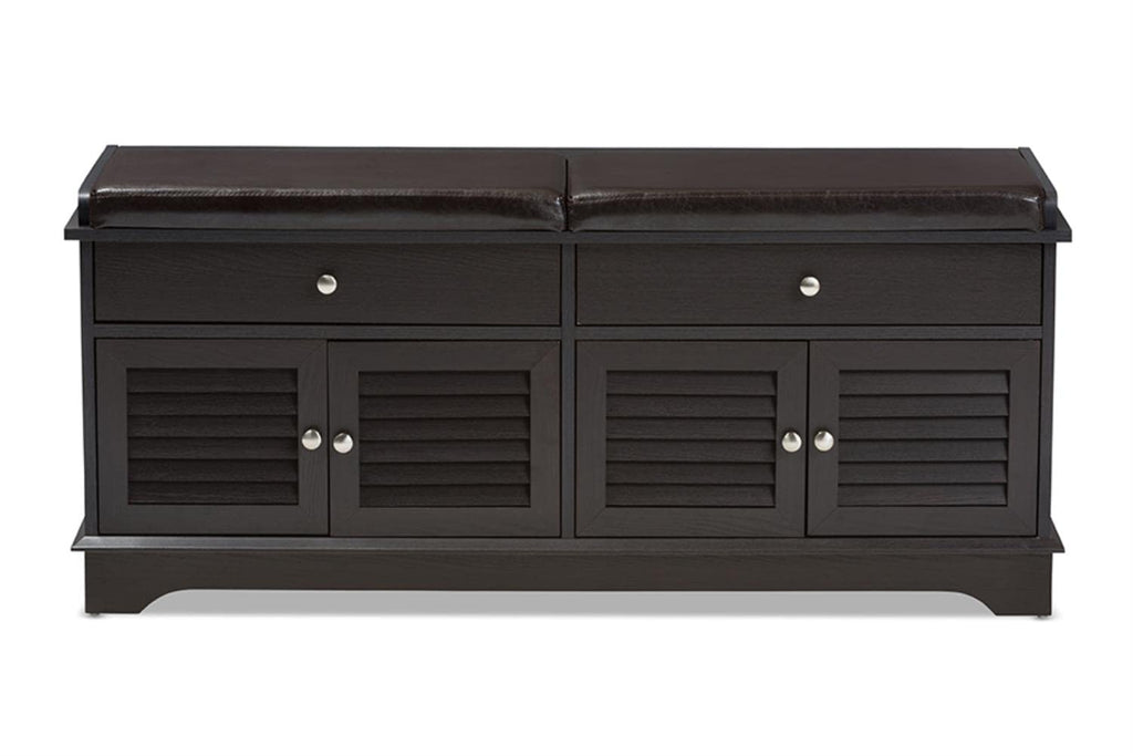 Baxton Studio Leo Modern and Contemporary Dark Brown Wood 2-Drawer Shoe Storage Bench Brown//Dark Wood/Contemporary/Particle Board/MDF