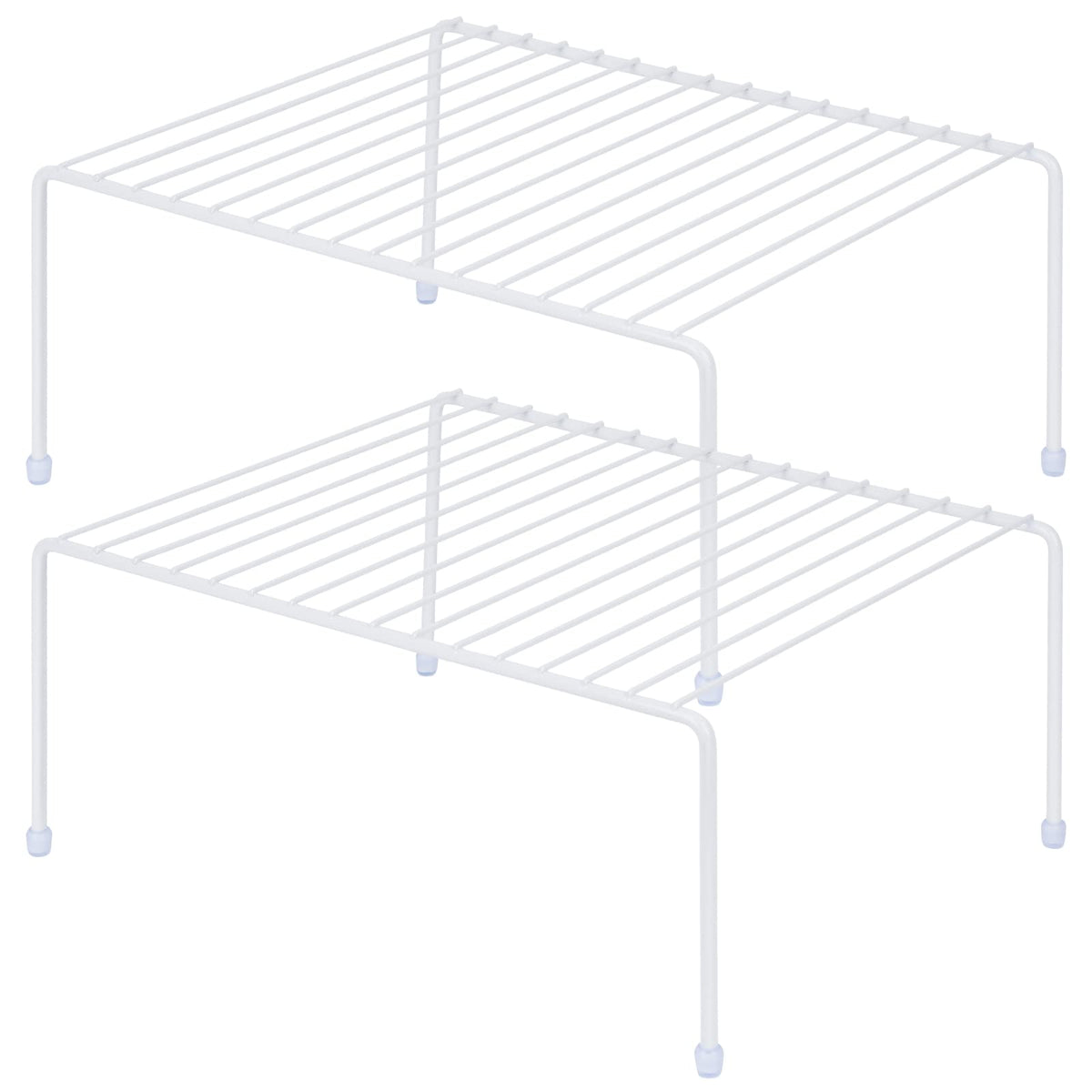 Kitchen Cabinet Storage Shelf Rack/Plastic Feet - (13.1 x 10.2 Inch) - Steel Metal - Rust Resistant Finish - Cups, Dishes, Cabin