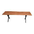 The Urban Port 55-Inch Wooden Industrial Rectangular Dining Bench with X-Base and Metal Legs, Brown and Black