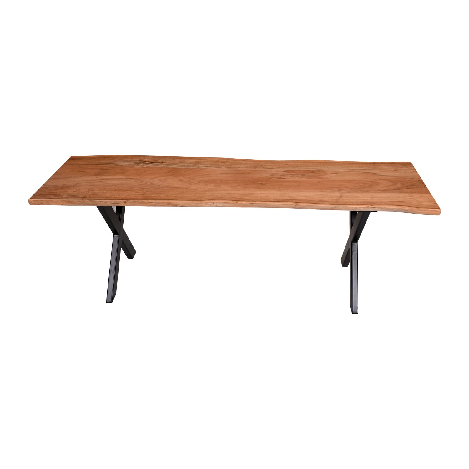 The Urban Port 55-Inch Wooden Industrial Rectangular Dining Bench with X-Base and Metal Legs, Brown and Black