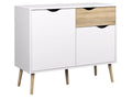 Diana Sideboard with 2 Doors and 1 Drawer, White/Oak Structure