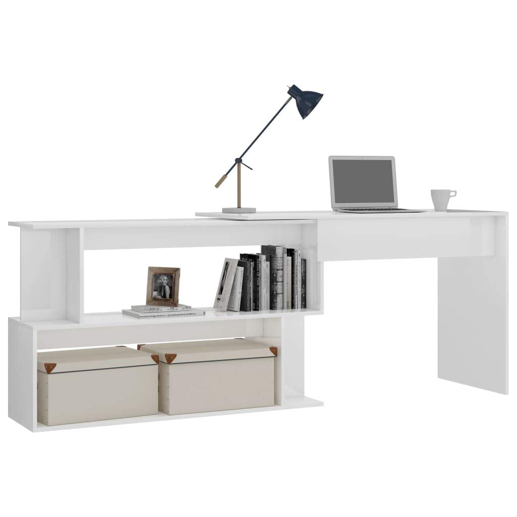 vidaXL Corner Desk Rotatable Office Home Writing Study Computer PC Stand Table Workstation Furniture High Gloss White 200x50x76cm Chipboard