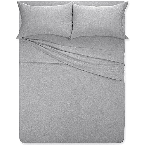 DESTINY CRESCENT BEDDING Full XL 100% Cotton Jersey Knit Sheet Set - Heather Grey, Extra-Soft, Hypoallergenic, 15 Deep Pockets, 4PC