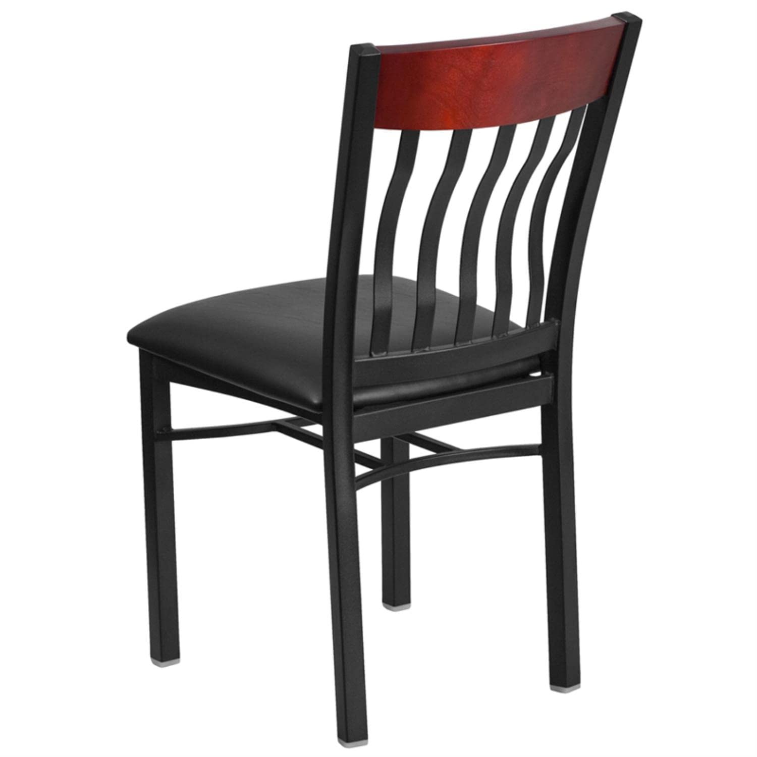 Flash Furniture Eclipse Series Vertical Back Black Metal And Mahogany Wood Restaurant Chair With Black Vinyl Seat